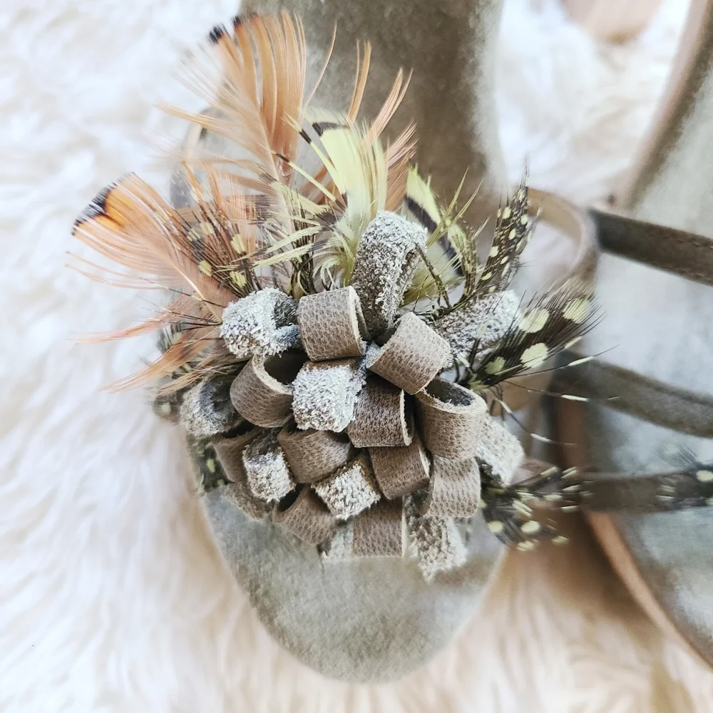 Olive Green Floral Cork Platform Sandals